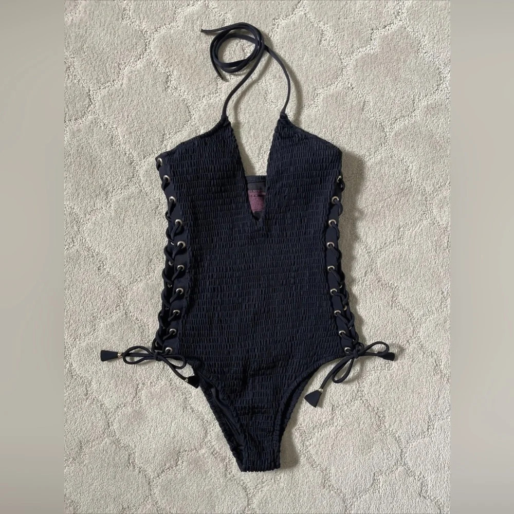 Victorias Secret Smocked Lace Up One Piece Monokini Swim - Picture 2 of 14